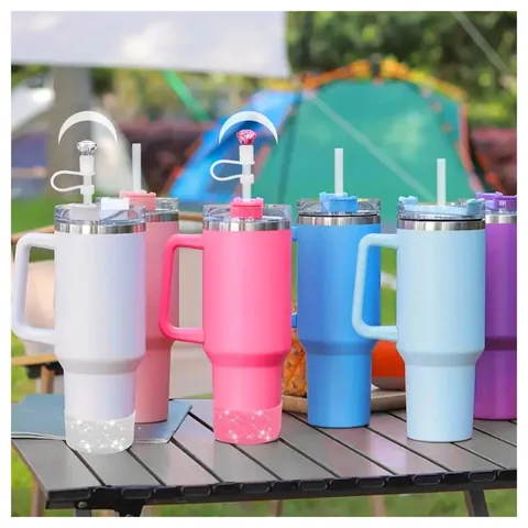 Large Tumbler Accessories Silicone Protective Boot Diamond Straw Cover Spill Proof Stopper For Vacuum Cup Glitter Bottom Sleeve