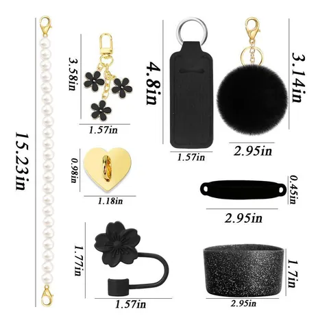 Insulated 40oz Tumbler Accessories Stainless Steel Cup Silicone Straw Cover Faux Pearl Handle Heart Charm Tassel Decoration Gift
