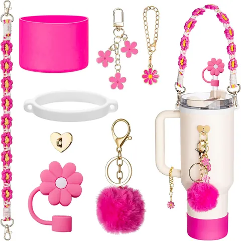 Tumbler Accessories Set Silicone Protective Boot Straw Cover Decorative Charm Strap Handle Ring For Cup