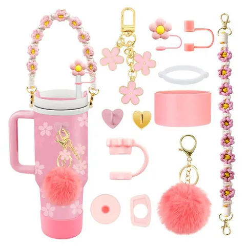 Floral Tumbler Accessories Collection With Handle Straw Cover Protective Boot For Large Water Bottle Decoration Women Gift