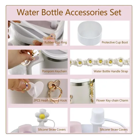 Floral Tumbler Accessories Collection With Handle Straw Cover Protective Boot For Large Water Bottle Decoration Women Gift