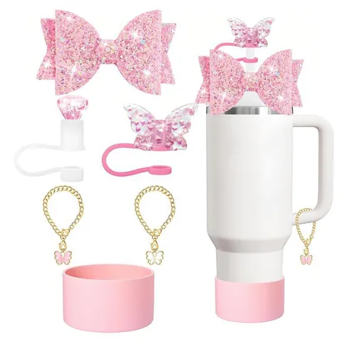 Accessori per Bottiglia d'Acqua con Fiocco Glitterato per Bicchiere Grande Protezione in Silicone Ciondolo in Metallo Donna