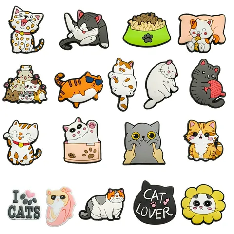Süße Cartoon Katze Schuh Charms PVC Dekoration Für Clogs Sandalen DIY Zubehör Für Kinder Damen Katzenliebhaber Stil