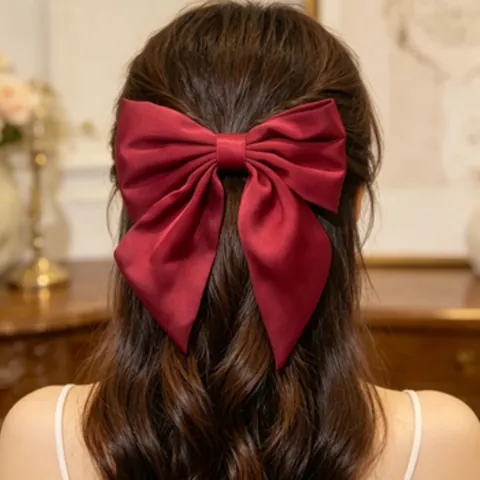 Oversized Satin Bow Hair Clip Elegant Handmade Satin Fabric Spring Barrette Hair Styling Accessory For Women