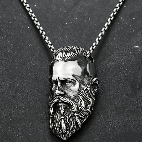 Roestvrij Stalen Viking Krijger Portret Hanger Ketting Heren Hip Hop Punk Gothic Noords Odin Sieraden Retro Zilver Goud