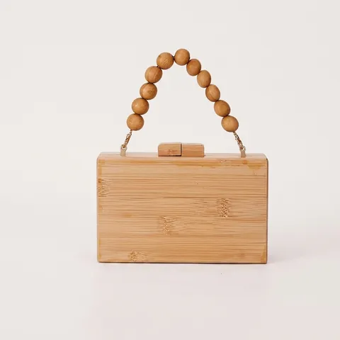 Pochette Da Sera Fatta A Mano In Legno Di Bambù Con Manico In Perline Di Legno Borsa Rigida Rettangolare Stile Vintage Per Donna