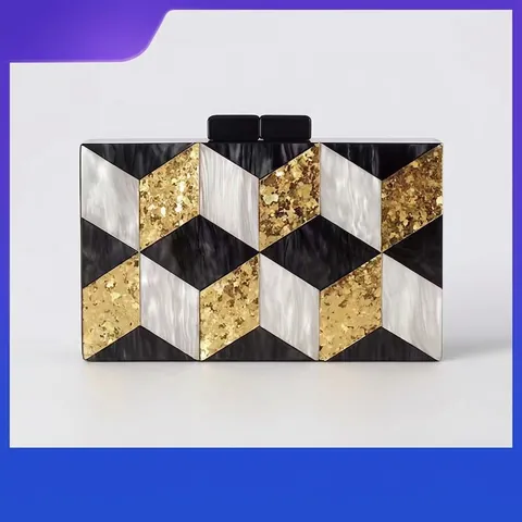 Acryl Patchwork Abendtasche Clutch Geometrisches 3D Design Marmor Textur Schicke Party Handtasche Mit Goldener Kette Für Damen