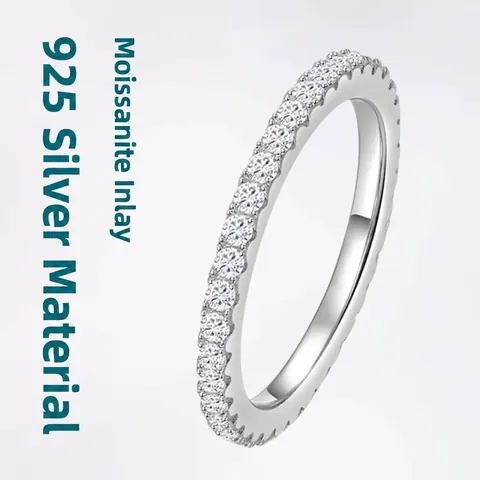 925 Sterlingsilber Moissanit Eternity Ring Halber Voller Kreis Eingelegtes Hochzeitsband Für Damen Luxus Finger Schmuck