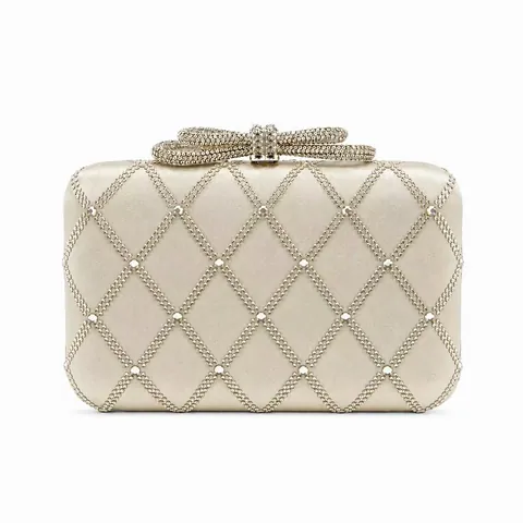 Elegante Pochette Da Sera In Raso Da Donna Con Strass A Rombi E Fiocco Borsa Rigida Per Matrimoni E Feste