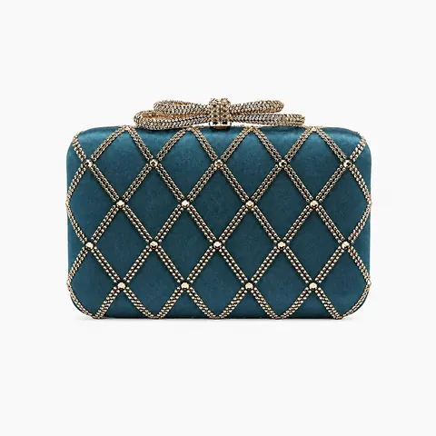 Elegante Damen Satin Abendtasche Clutch Mit Strass Rautenmuster Und Schleife Hartschale Handtasche Für Hochzeit Party