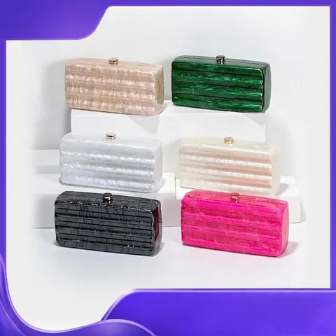 Acrylic Evening Clutch Bag Marble Pattern Hard Shell Horizontal Stripes With Metal Chain For Wedding Party Elegant Women