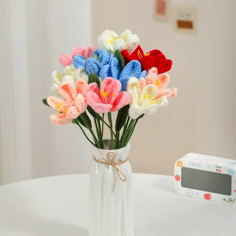 Handgefertigt Gestrickte Tulpe Blume Wollgarn Häkeln Künstliche Blume Stiel Für Haus Dekoration Hochzeit Geschenk Pastoral Stil