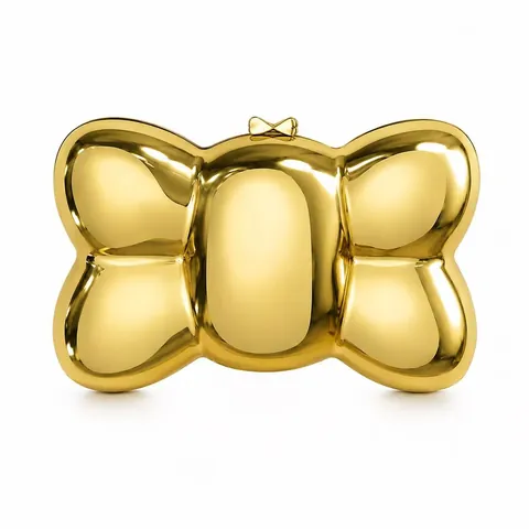 Metallic Mirror Finish Bow Shape Evening Clutch Bag Acrylic Hard Shell Formal Party Handbag For Women