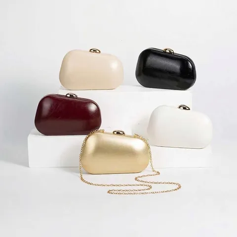 Women Evening Clutch Bag PU Leather Pebble Shape Metal Ball Clasp Chain Shoulder Bag Formal Party Wedding Minimalist