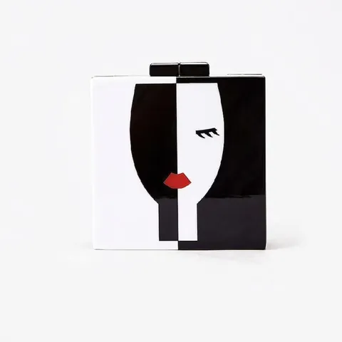 Abstract Face Pattern Acrylic Hard Shell Evening Clutch Bag Square Splicing Artistic Handbag For Women Wedding Party Prom