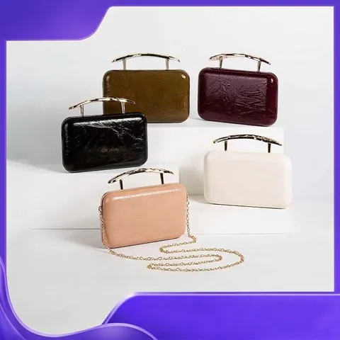 Evening Clutch Bag Glossy PU Leather Pleated Gold Metal Handle Handbag Women Wedding Party Banquet Formal Crossbody