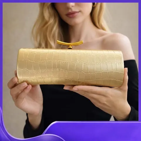 Women Evening Clutch Bag Crocodile Pattern PU Leather Baguette Shape Minimalist Arc Clasp Elegant Party Shoulder Bag