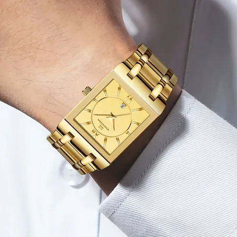 Orologio Al Quarzo Da Uomo Quadrante Rettangolare Nero Cinturino In Acciaio Inossidabile Impermeabile Calendario Data Business