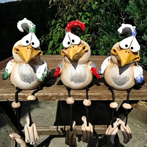 Funny Naughty Chicken Ceramic Resin Ornaments With Dangling Legs Garden Decoration Home Desk Decor Cartoon Figurine