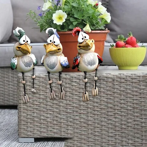 Funny Naughty Chicken Ceramic Resin Ornaments With Dangling Legs Garden Decoration Home Desk Decor Cartoon Figurine