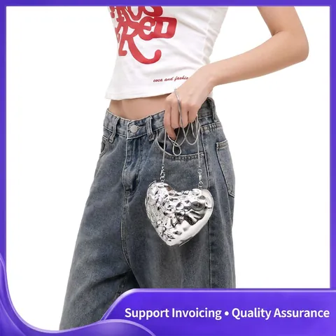 Borsa Da Sera A Forma Di Cuore Pochette Tracolla In Acrilico Martellato Metallico Per Donna Matrimonio Festa Chic