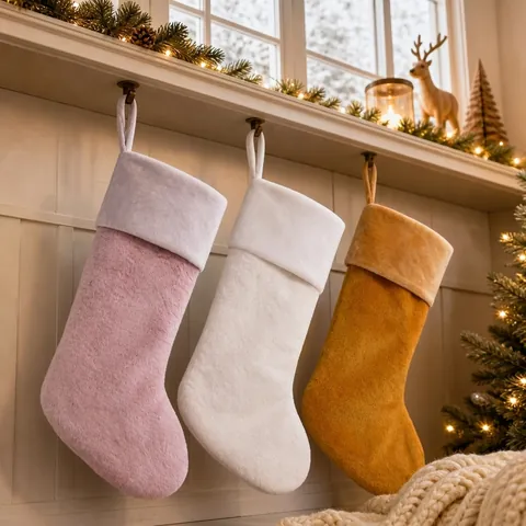 Plüsch Weihnachtsstrumpf Kunstpelz Kamin Hängende Dekoration Für Weihnachtsfeier Feiertag Zuhause Ornament Rosa Weiß Orange