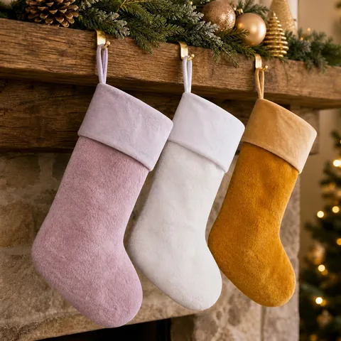 Large Christmas Stocking Plush Polyester Soft Faux Fur Hanging Gift Bag For Fireplace Christmas Tree Holiday Home Decor Modern Minimalist