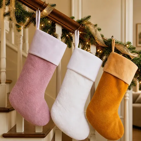 Large Christmas Stocking Plush Polyester Soft Faux Fur Hanging Gift Bag For Fireplace Christmas Tree Holiday Home Decor Modern Minimalist