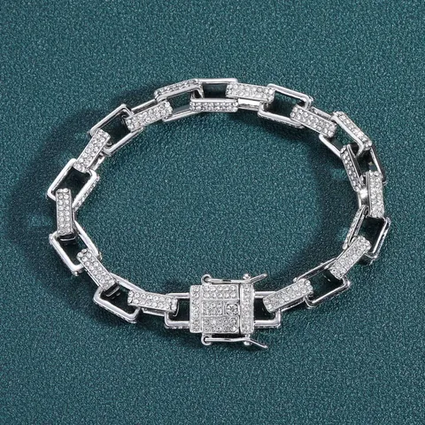 Hip Hop Iced Out Bracelet Alloy Rhinestone Rectangular Box Chain Men Fashion Jewelry Gold Silver Plated Style Luxury Sparkly