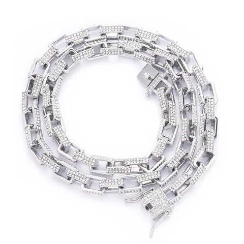Hip Hop Uomo Lega Strass Maglia Box Quadrata Catena Collana Iced Out Collana Strass Oro Argento Colore Urban Streetwear Gioielli Regalo