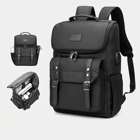 Laptop Backpack Oxford Cloth USB Charging Port Retro Casual Travel School Bag For Men Women Large Capacity Waterproof
