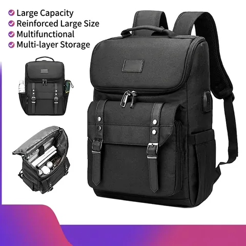 Zaino Per Laptop Tessuto Oxford Porta Di Ricarica USB Retro Viaggio Casual Borsa Scuola Per Uomini Donne Grande Capacità Impermeabile