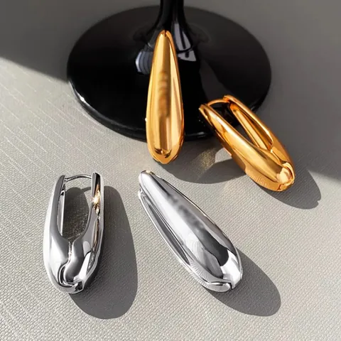 Irregular Geometric U-Shape Hoop Earrings With Copper Earring Post Minimalist High Polish Jewelry For Women