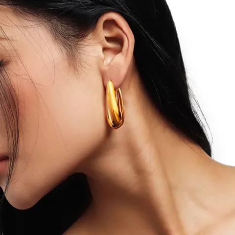 Irregular Geometric U-Shape Hoop Earrings With Copper Earring Post Minimalist High Polish Jewelry For Women
