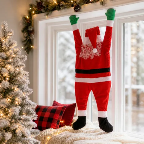 Climbing Santa Claus Hanging Decoration Polyester Velvet For Christmas Wall Chimney Outdoor Indoor Classic Holiday Ornament