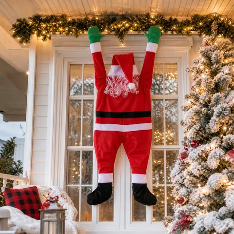 Hangende Klimmende Kerstman Kerstdecoratie Polyester Rood Wit Buiten Raam Muur Decor Voor Thuis Kerstfeest Attributen