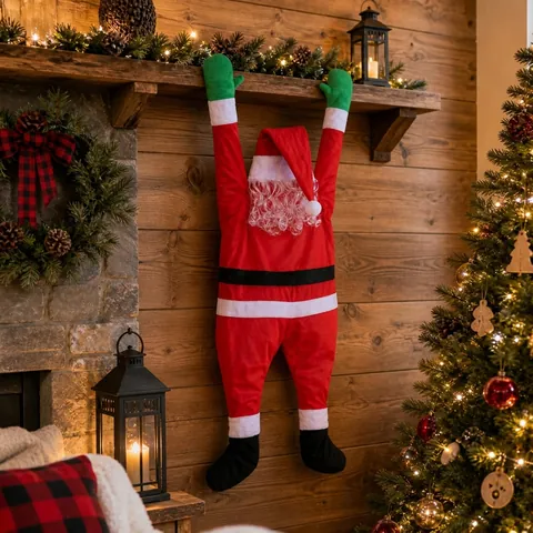 Hangende Klimmende Kerstman Kerstdecoratie Polyester Rood Wit Buiten Raam Muur Decor Voor Thuis Kerstfeest Attributen