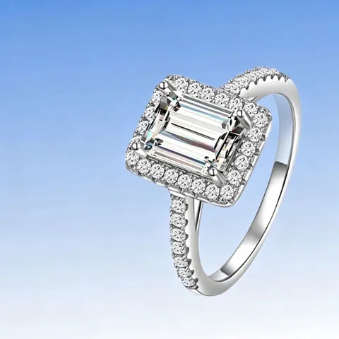 925 Sterling Silver Emerald Cut Moissanite Ring Luxury Halo Engagement Wedding Anniversary Jewelry Finger Ring For Women