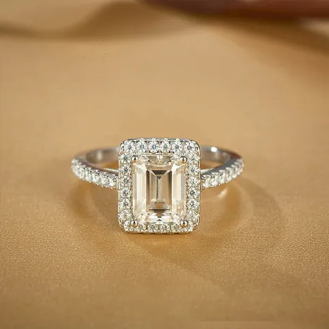 925 Sterling Silver Emerald Cut Moissanite Ring Luxury Halo Engagement Wedding Anniversary Jewelry Finger Ring For Women