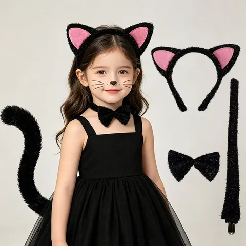 Accessori Costume Cosplay Gatto Nero Peluche Poliestere Rete Plastica Cerchietto Papillon Coda Gonna Tutu Halloween Performance