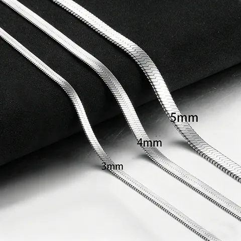 Minimalist Stainless Steel Flat Snake Chain Necklace Silver Tone Blade Herringbone Link Chain For Men Women Daily Jewelry