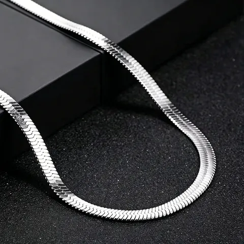 Minimalist Stainless Steel Flat Snake Chain Necklace Silver Tone Blade Herringbone Link Chain For Men Women Daily Jewelry