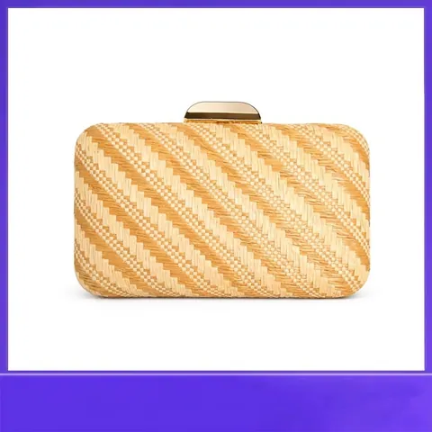 Gewebte Stroh Abendtasche Mit Metallverschluss Und Kettenriemen Sommer Strand Urlaub Party Handtasche Chic Rechteckig