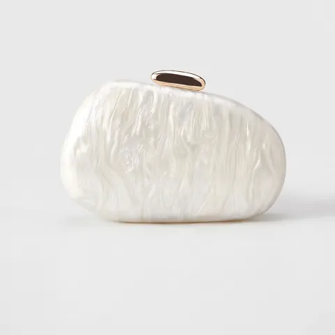 Acrylic Marble Texture Evening Clutch Bag Hard Shell Oval Pebble Shape With Chain Strap For Women Wedding Party