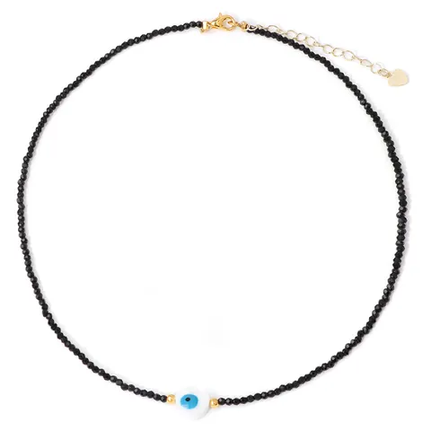 Evil Eye Anhänger Halskette Synthetischer Kristall Perlen Boho Schmuck Mit Kupfer Quadratischem Anhänger Edelstahl Kette