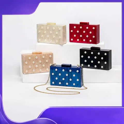 Elegante Abendtasche Aus Acryl Mit Marmortextur Und Künstliche Perlenbesatz Hartschale Box Clutch Mit Kette Für Damen Party