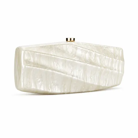 Women Acrylic Evening Clutch Bag Mother Of Artificial Pearl Marble Texture Geometric Box Purse Wedding Party Elegant Handbag