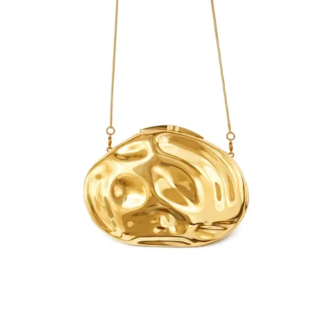 Irregular Pebble Gold Evening Clutch Bag Metallic Mirror Finish Acrylic Party Handbag With Chain Strap For Women