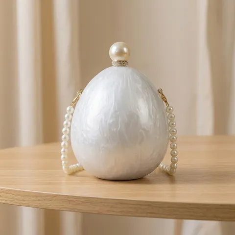 Elegante Acryl Künstliche Perle Abend Clutch Tasche Oval Muschel Textur Handtasche Mit Künstliche Perlenkette Für Hochzeit Bankett Frauen