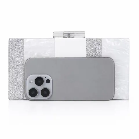 Acrylic Evening Clutch Bag Silver Glitter Marble Texture Hard Shell Party Wedding Handbag With Detachable Chain For Women